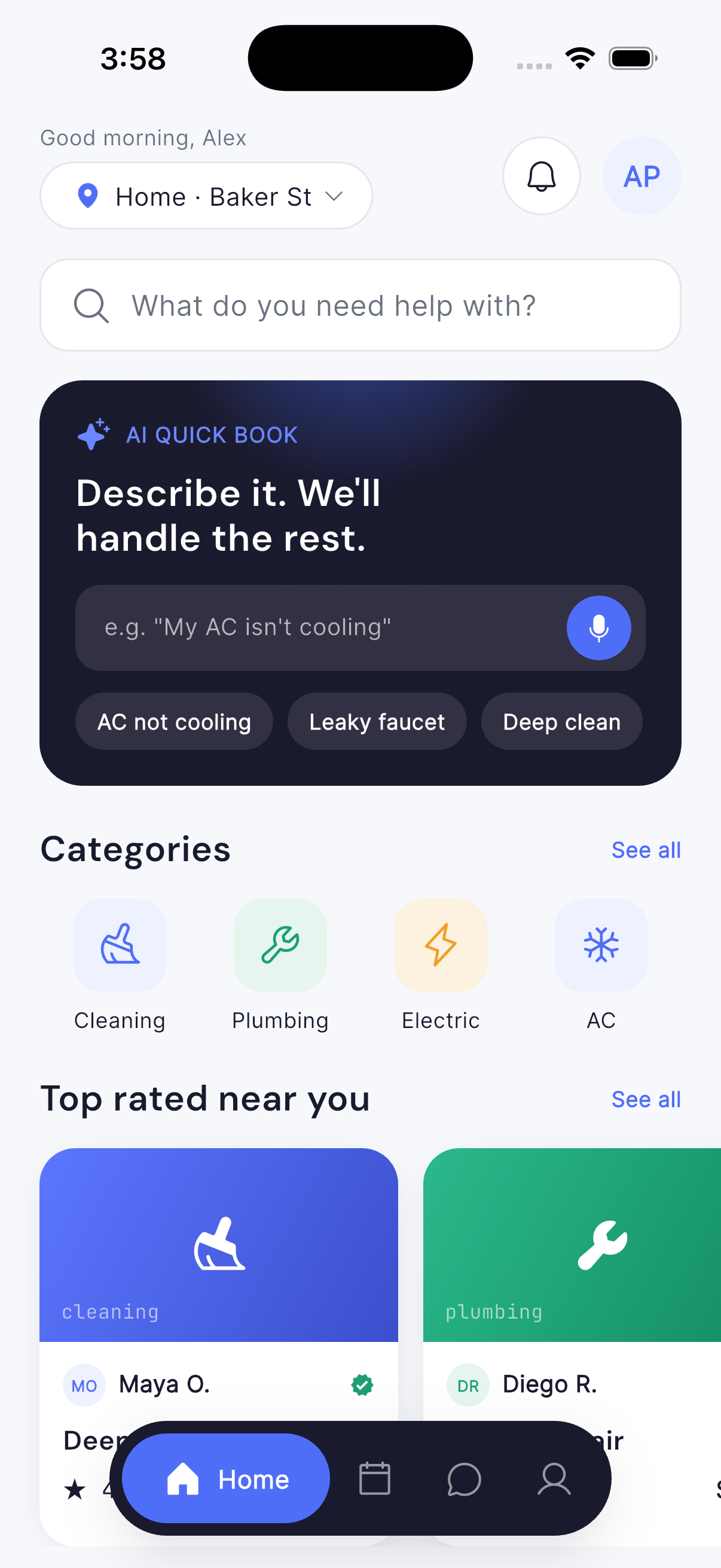 RapidServ app home screen